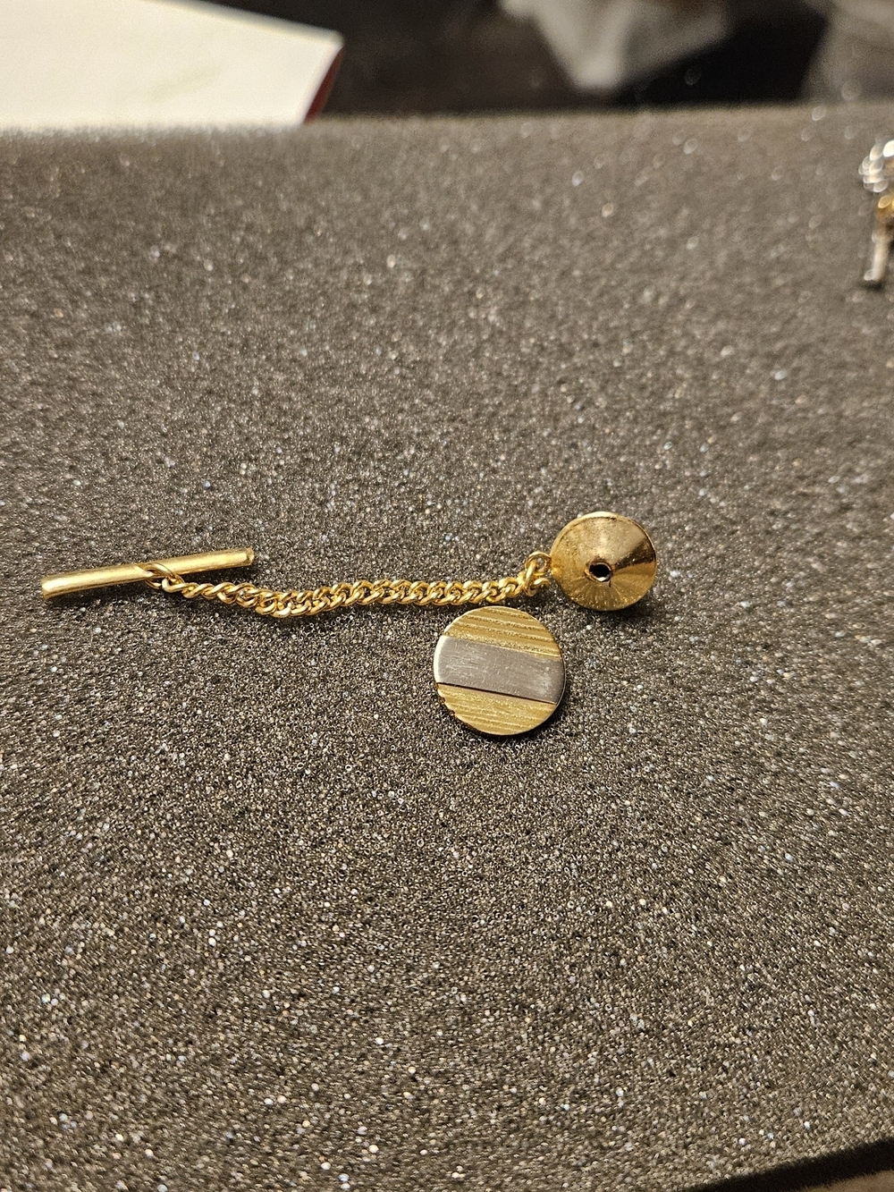 Gold Two-Tone Disc Tie Clip.